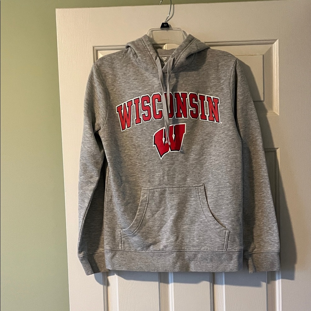 Fanatics Gray Wisconsin Red Logo Hoodie